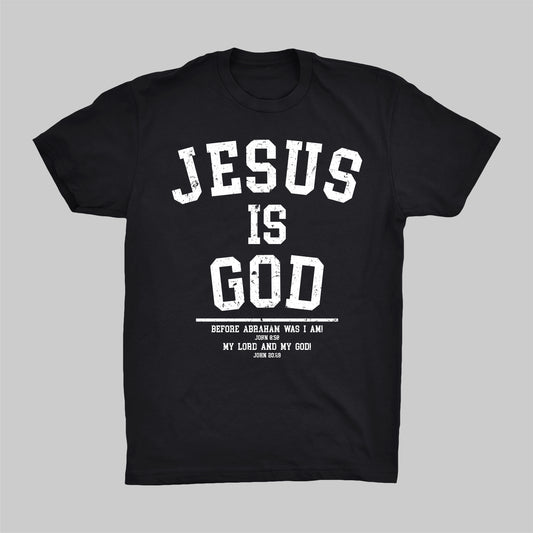 T-SHIRT: JESUS IS GOD VARSITY